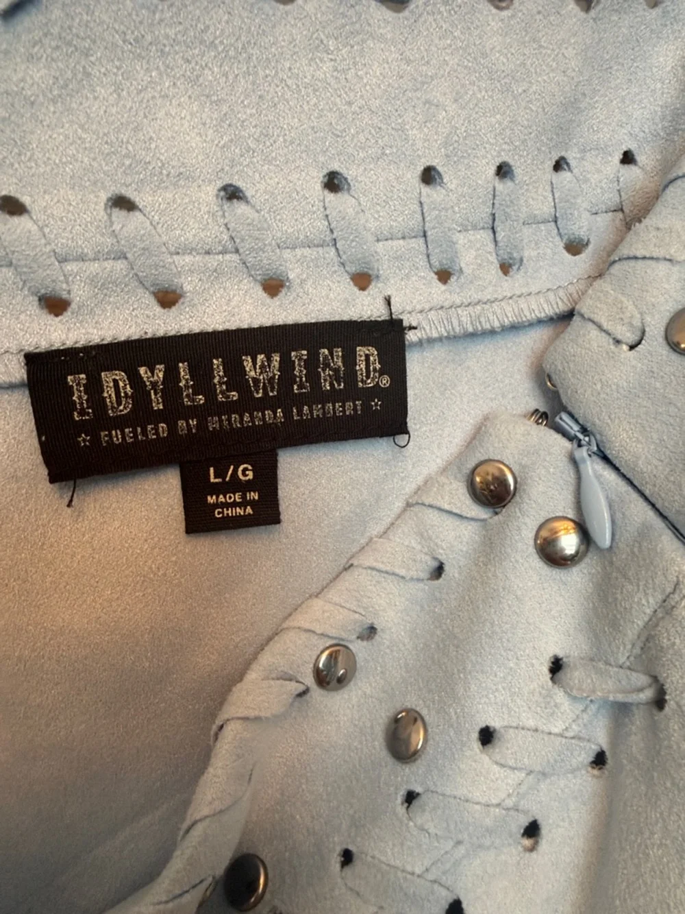 Idyllwind Light Blue Suede Fringe Mini Skirt with Studs - Picture 2 of 7